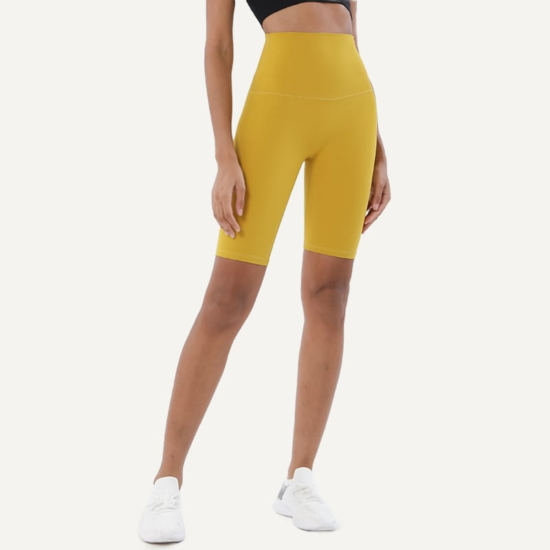 High-Waisted Moisture-Wicking Biker Shorts - Yellow
