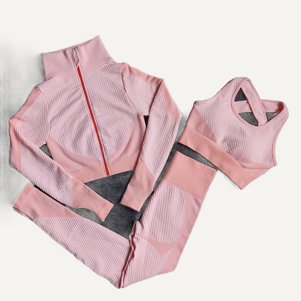 Three-Piece Colorblock Workout Set - Pink