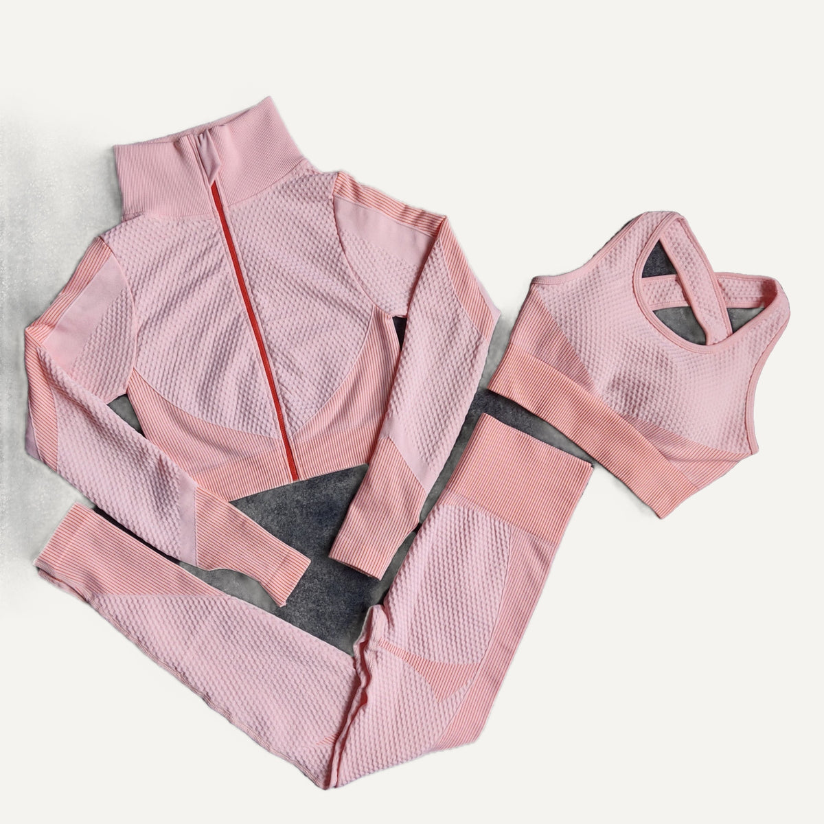 Three-Piece Colorblock Workout Set - Pink
