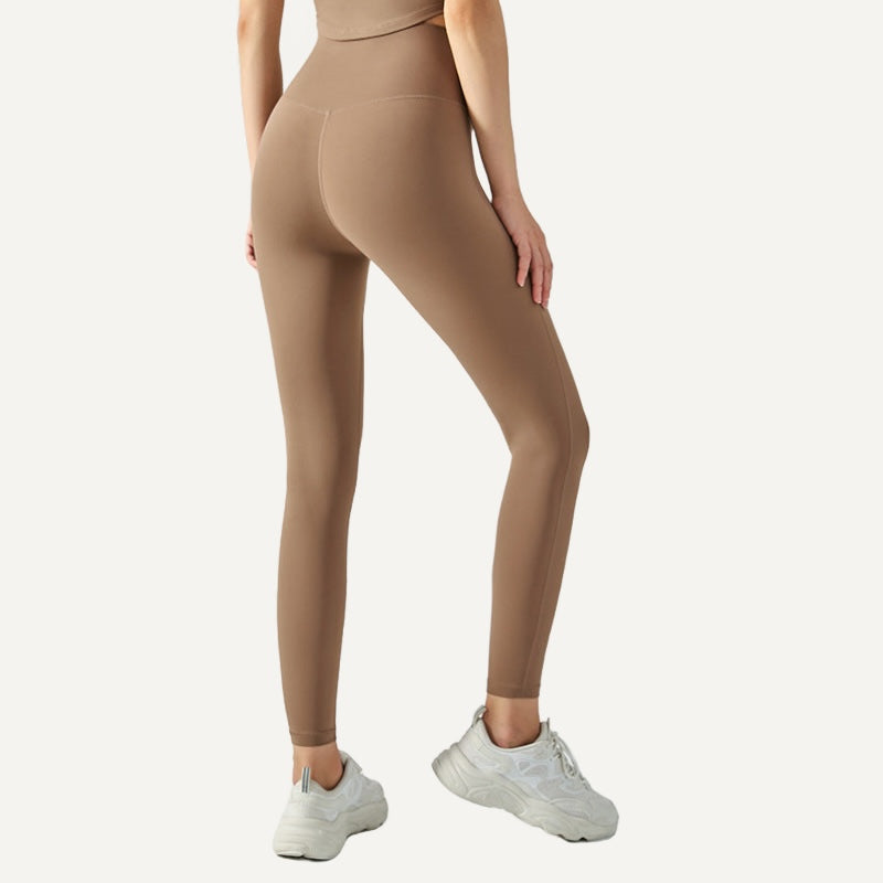 High-Waisted Leggings with Wide Waistband - Tan