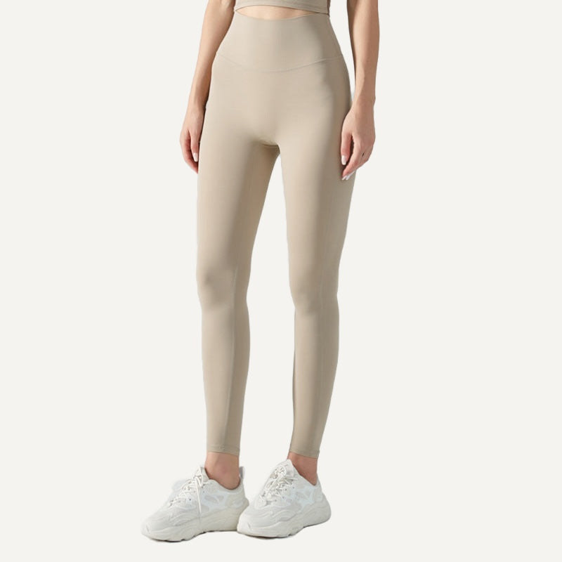 High-Waisted Leggings with Wide Waistband - Beige