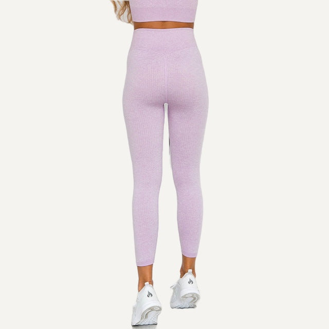 Ribbed High-Waisted Workout Leggings - Lilac