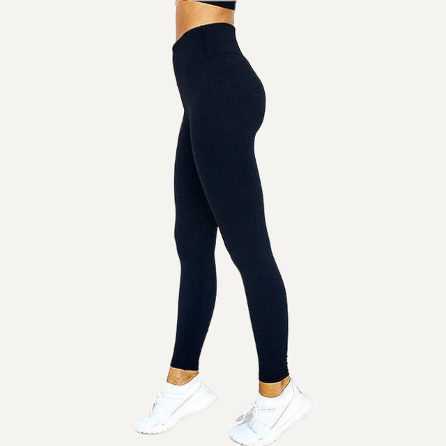 Ribbed High-Waisted Workout Leggings - Black