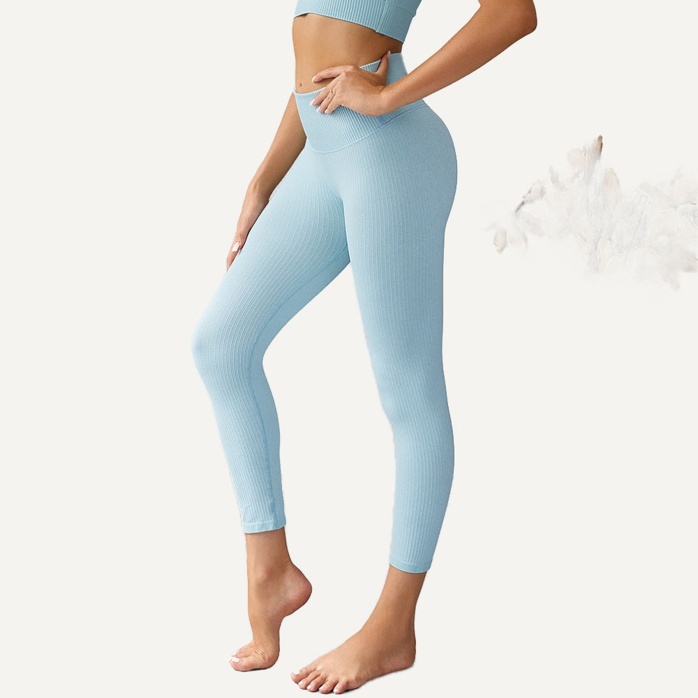 Ribbed High-Waisted Workout Leggings - Light Blue