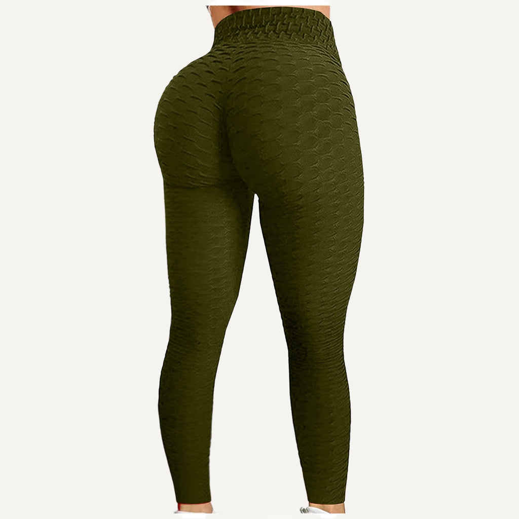 Textured Leggings with Gathered Back Seam - Olive