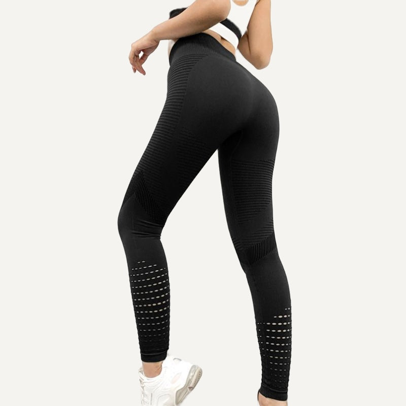 High-Waisted Leggings with Open-Knit Calf Panels - Black
