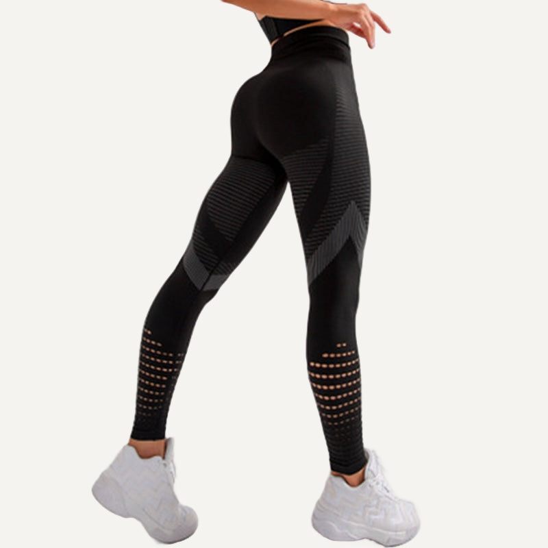 High-Waisted Leggings with Open-Knit Calf Panels - Black