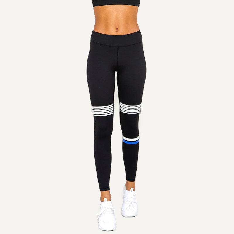 Colorblock Bra and Striped Leggings Set - Black White Set
