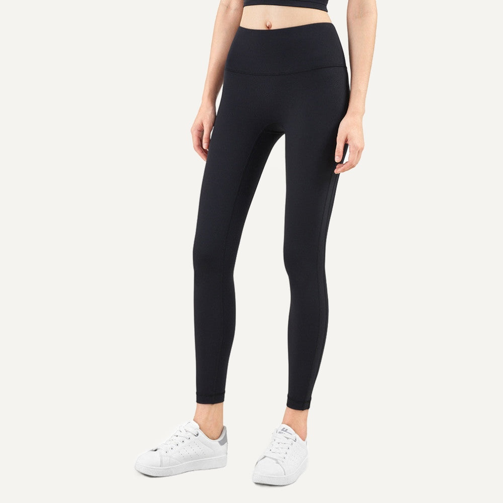 High-Waisted Ankle Leggings with Curved Back Seam - Black