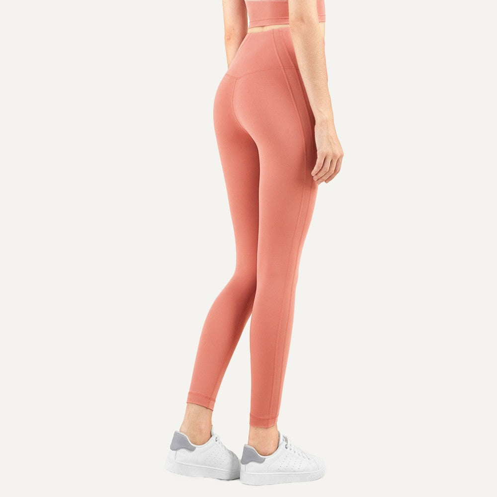 High-Waisted Ankle Leggings with Curved Back Seam - Coral
