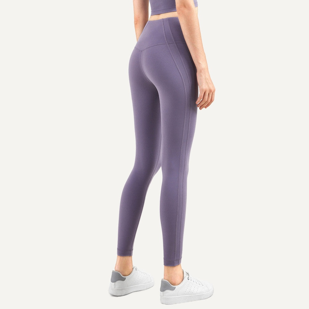High-Waisted Ankle Leggings with Curved Back Seam - Muted Purple