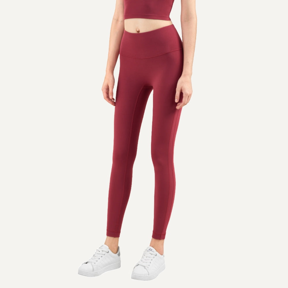 High-Waisted Ankle Leggings with Curved Back Seam - Wine