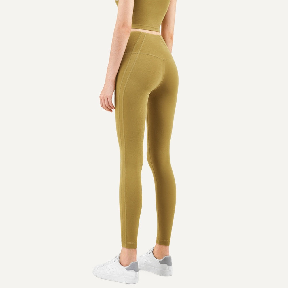 High-Waisted Ankle Leggings with Curved Back Seam - Mustard