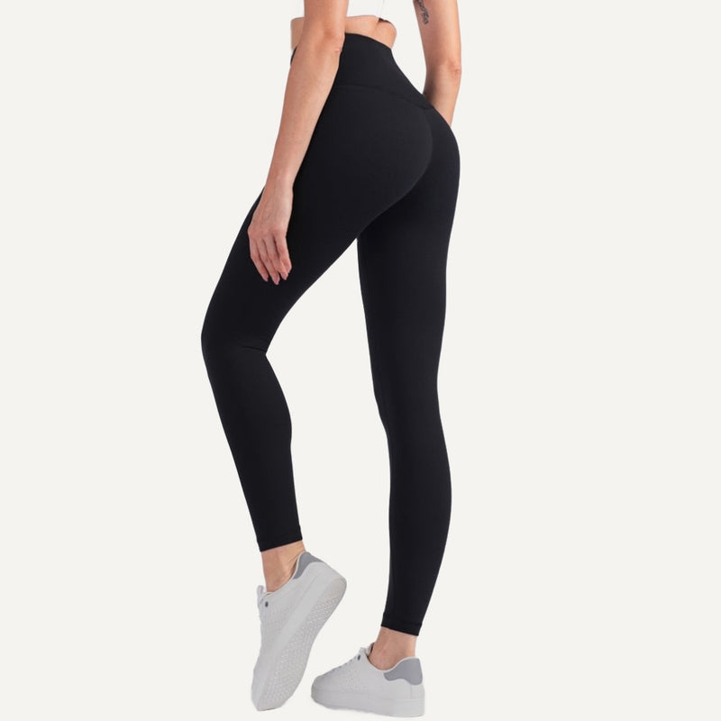 High-Waisted Leggings with Wide Smooth Waistband - Black