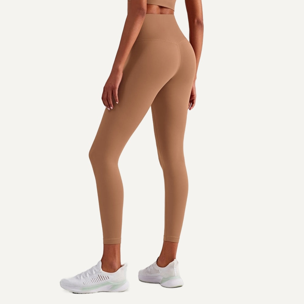 High-Waisted Leggings with Wide Smooth Waistband - Caramel