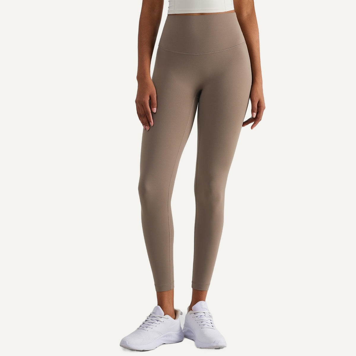 High-Waisted Leggings with Wide Smooth Waistband - Taupe
