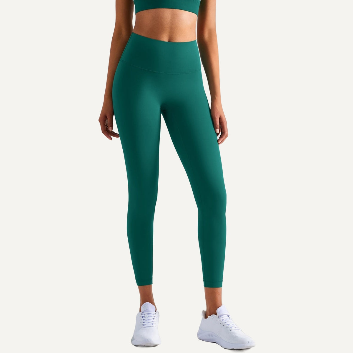 High-Waisted Leggings with Wide Smooth Waistband - Teal