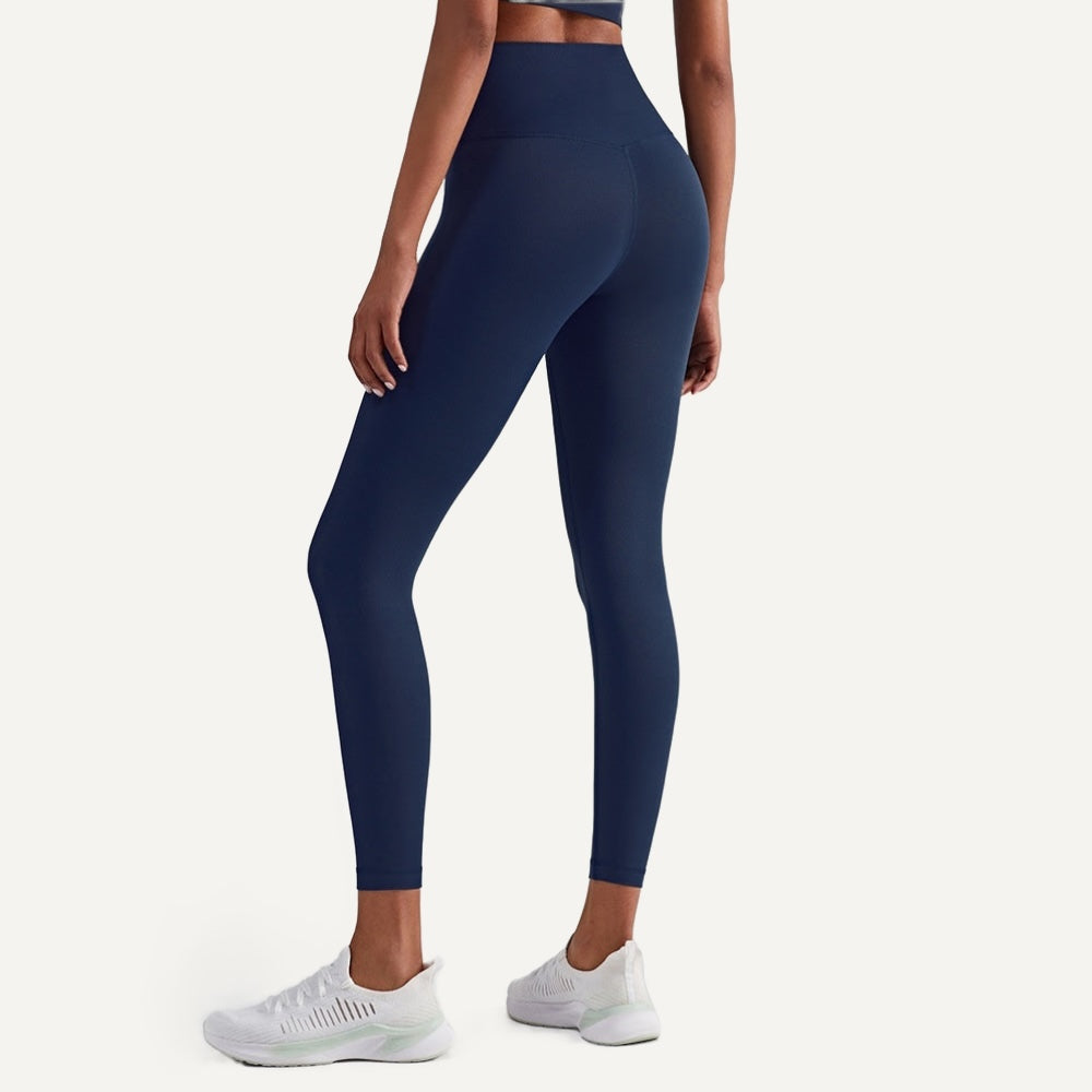 High-Waisted Leggings with Wide Smooth Waistband - Navy