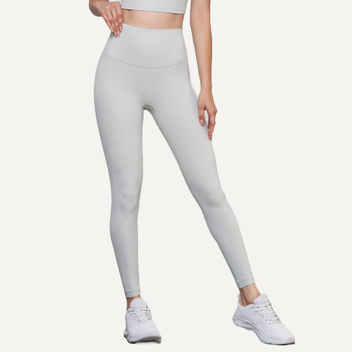 High-Waisted Leggings with Wide Smooth Waistband - Light Gray