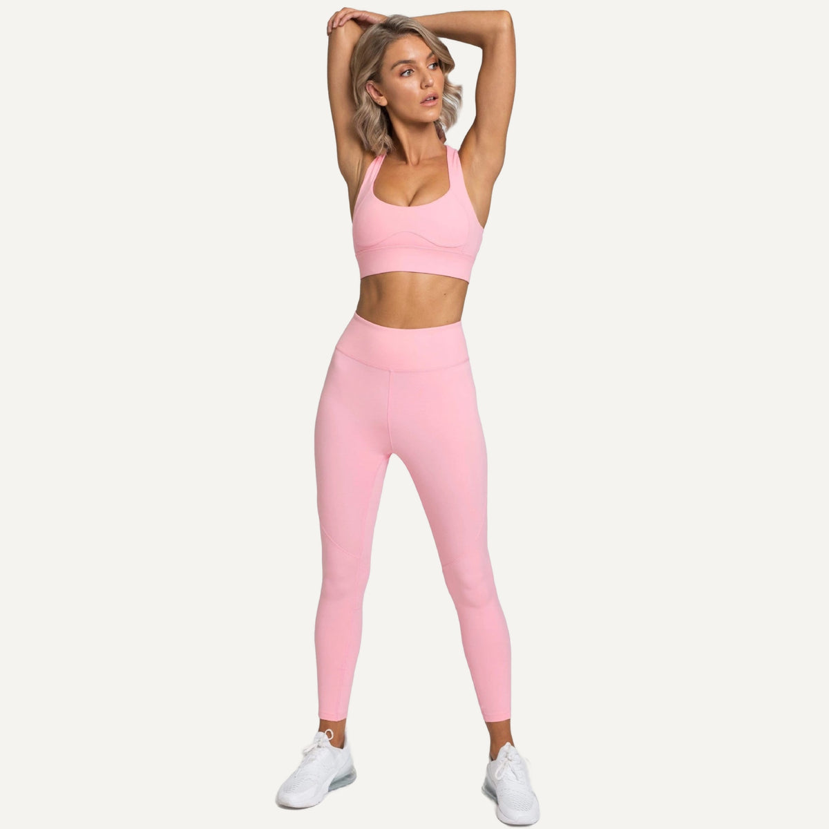 Racerback Bra and Leggings Set with Back Clasp - Pink