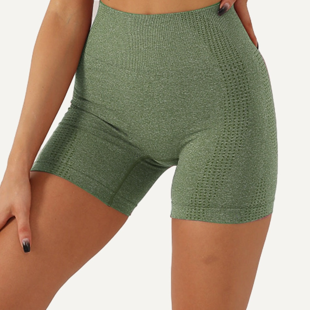 High-Waisted Shorts with Textured Side Panels - Olive