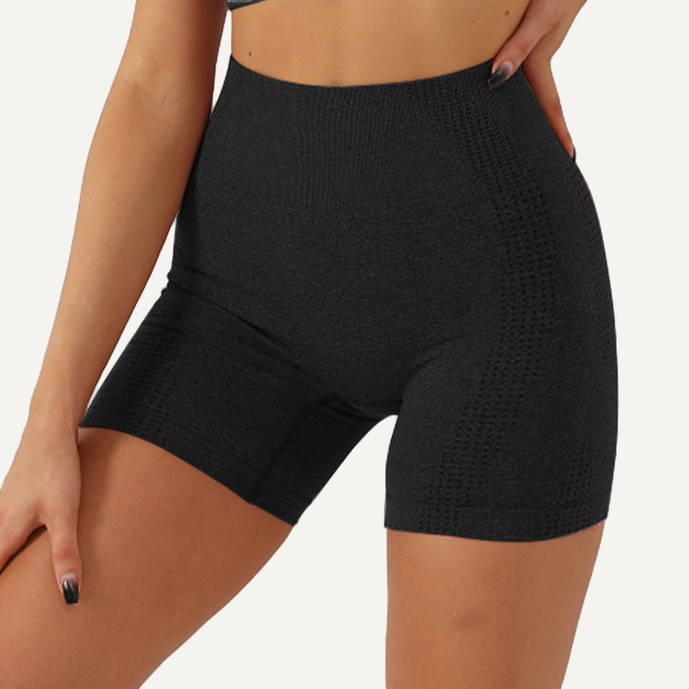 High-Waisted Shorts with Textured Side Panels - Black