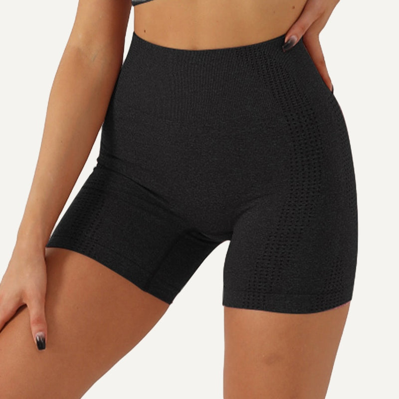 High-Waisted Shorts with Textured Side Panels - Black