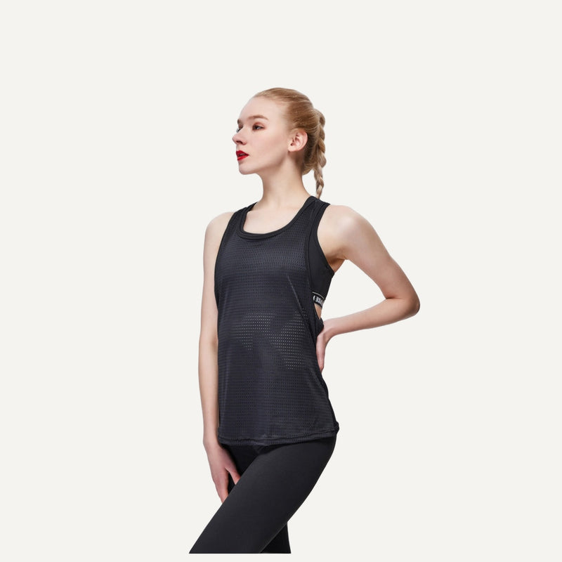 Layered Workout Tank with Split Back - Black