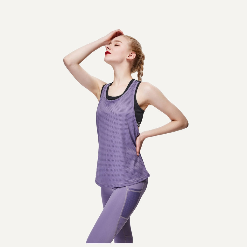 Layered Workout Tank with Split Back - Purple