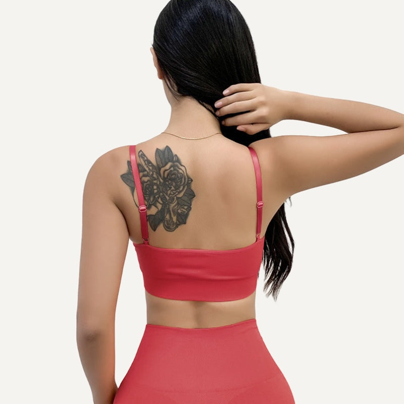 Strappy Sports Bra or Textured Workout Leggings - Red Bra