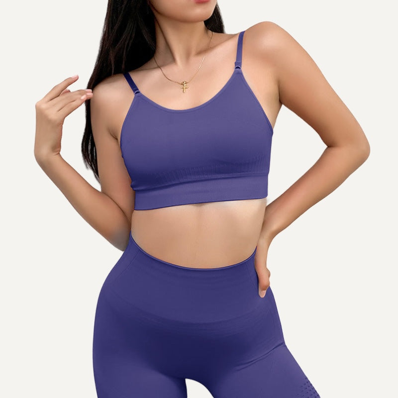 Strappy Sports Bra or Textured Workout Leggings - Navy Bra