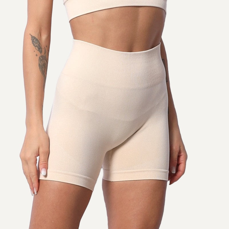 High-Waisted Knit Workout Shorts - Cream