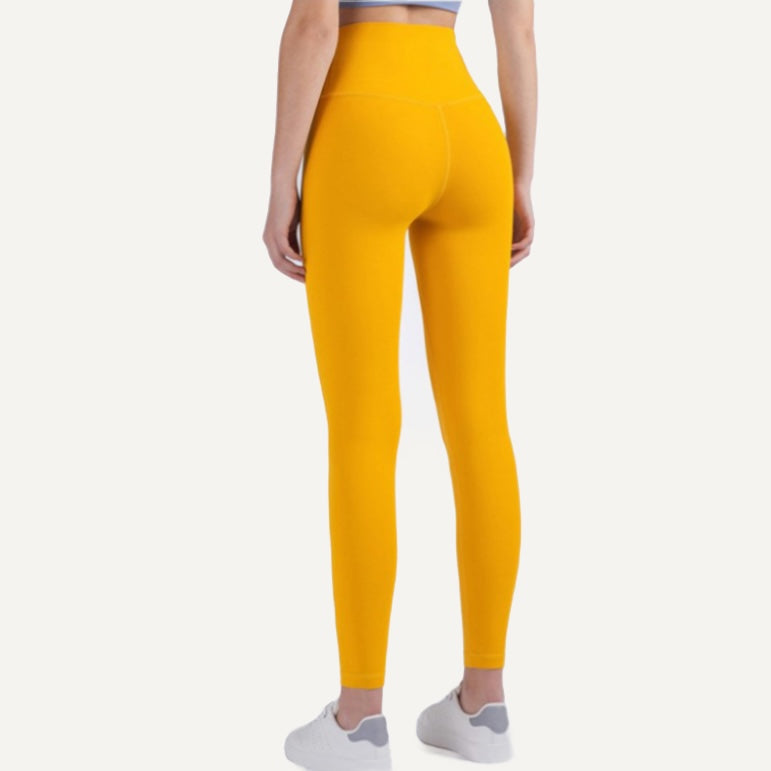High-Waisted Ankle Leggings with Plain Finish - Yellow