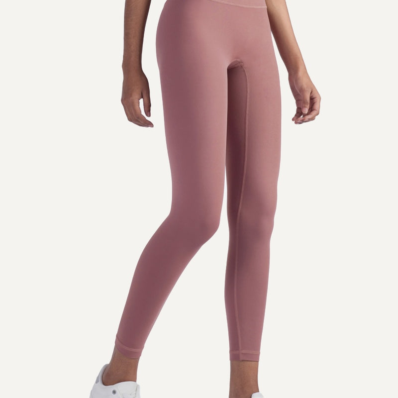 High-Waisted Ankle Leggings with Plain Finish - Dusty Rose
