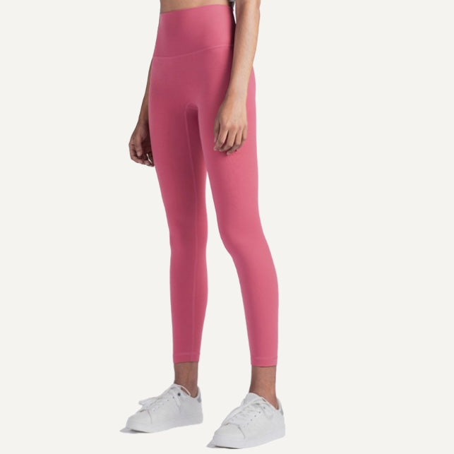 High-Waisted Ankle Leggings with Plain Finish - Berry