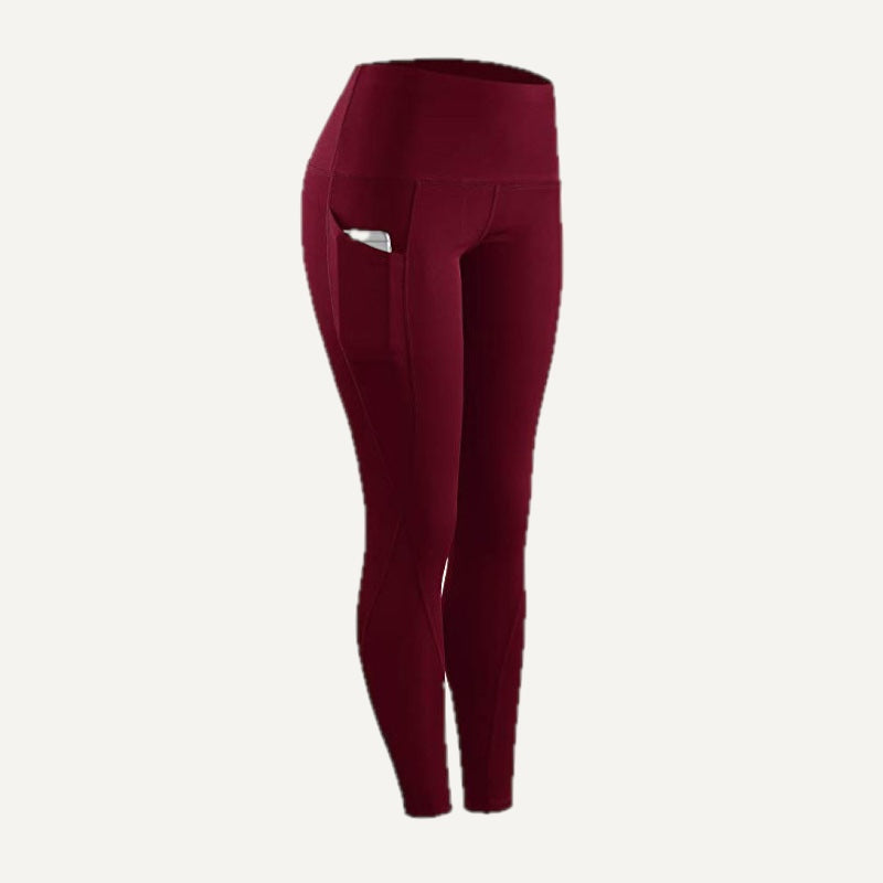 High-Waisted Pocket Leggings in Polyester Blend - Burgundy