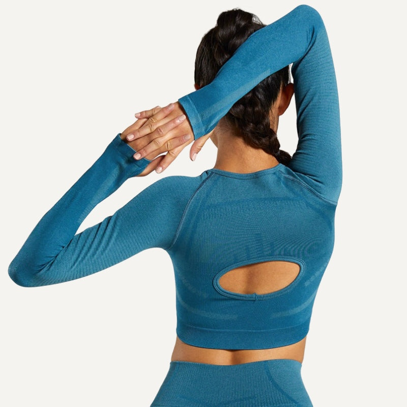 Keyhole-Back Crop Top with Leggings Set Options - Teal Top