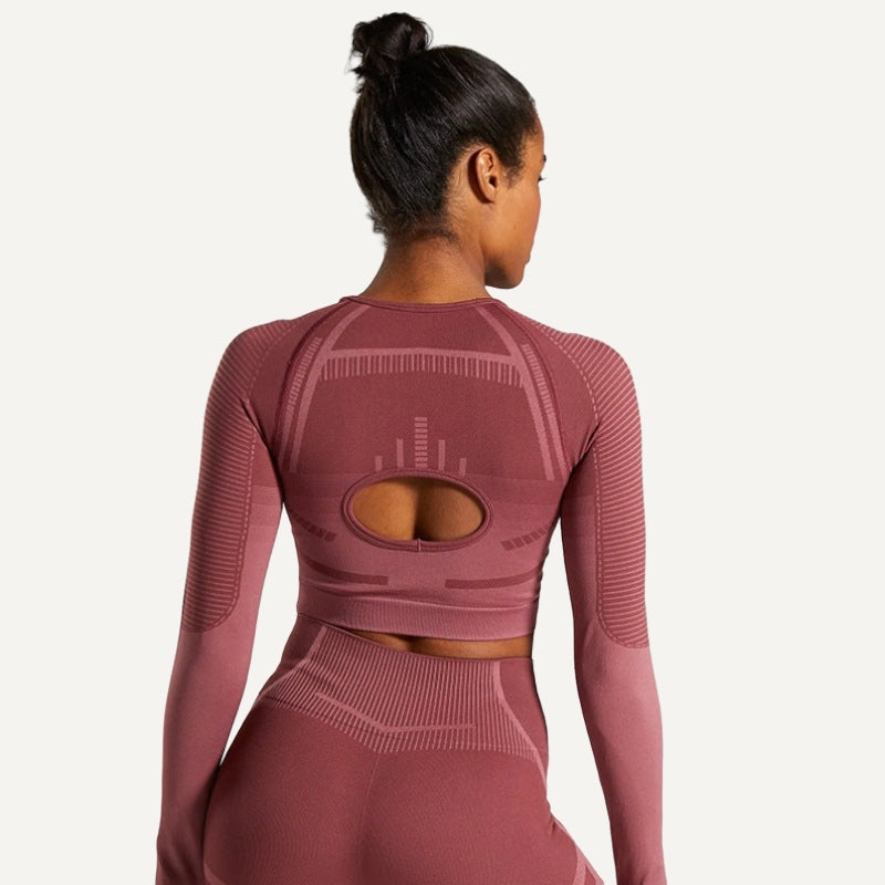 Keyhole-Back Crop Top with Leggings Set Options - Dusty Rose Top