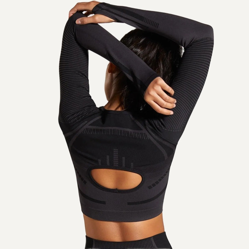 Keyhole-Back Crop Top with Leggings Set Options - Black Top