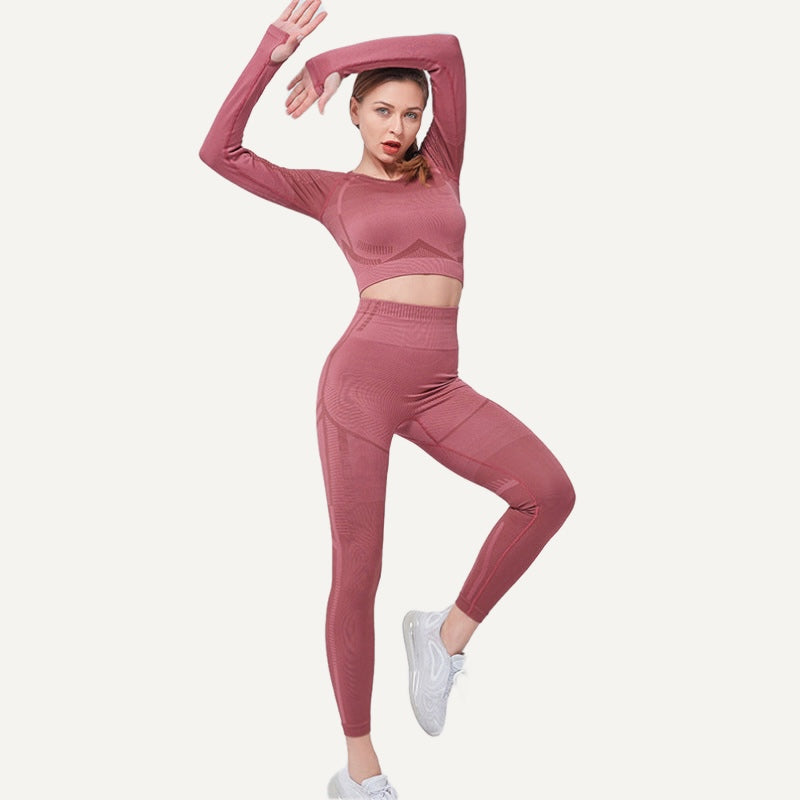 Keyhole-Back Crop Top with Leggings Set Options - Dusty Rose Set