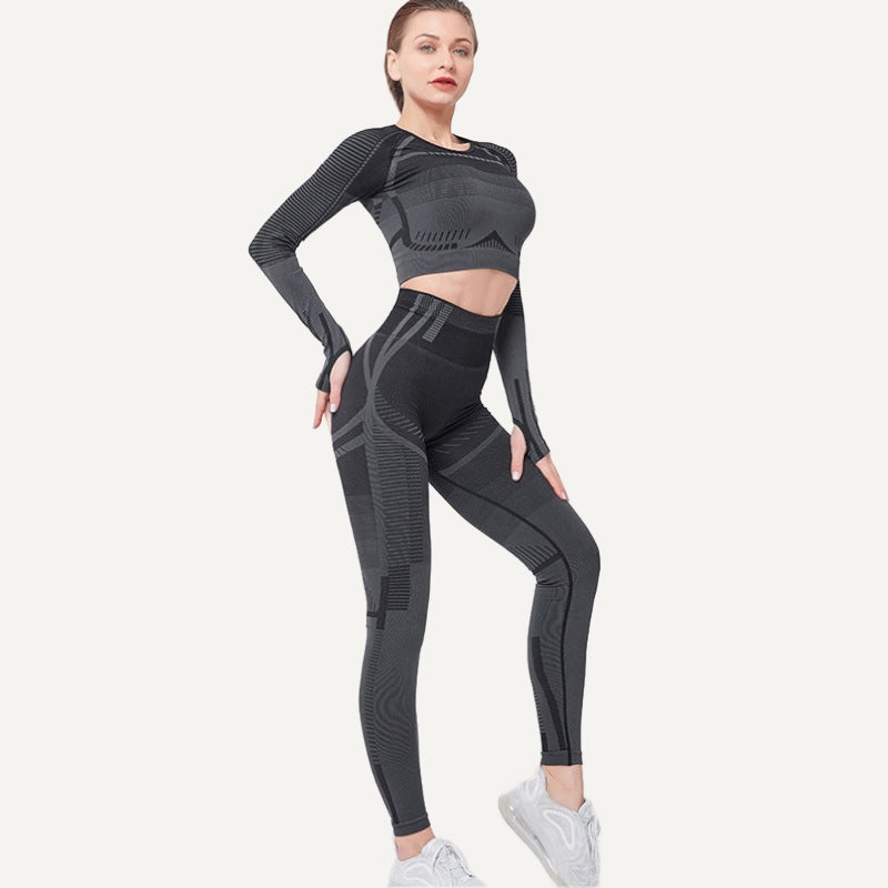 Keyhole-Back Crop Top with Leggings Set Options - Black Set