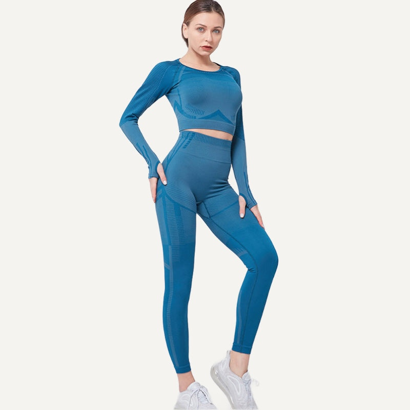 Keyhole-Back Crop Top with Leggings Set Options - Teal Set