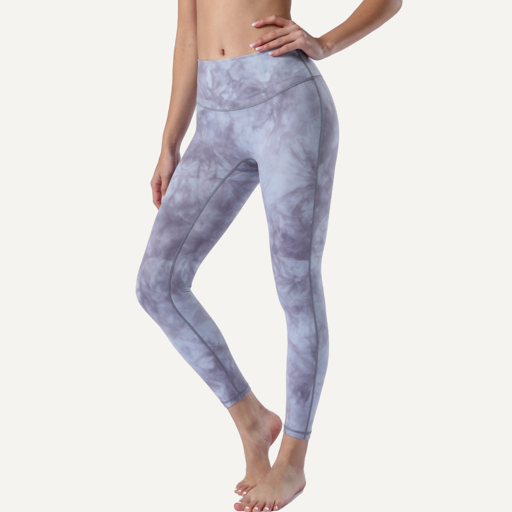 High-Waisted Ankle Leggings with Mottled Tie-Dye - Lilac