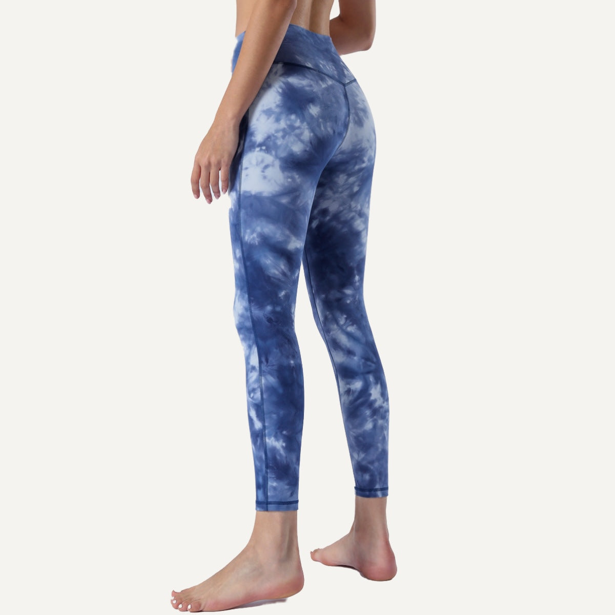High-Waisted Ankle Leggings with Mottled Tie-Dye - Light Blue
