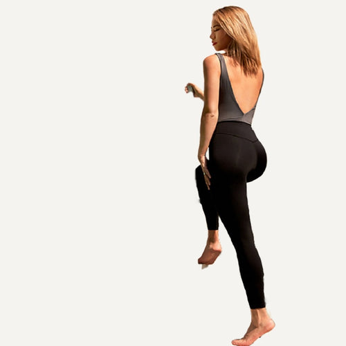 Colorblock Jumpsuit with Low Scoop Back - Black Gray