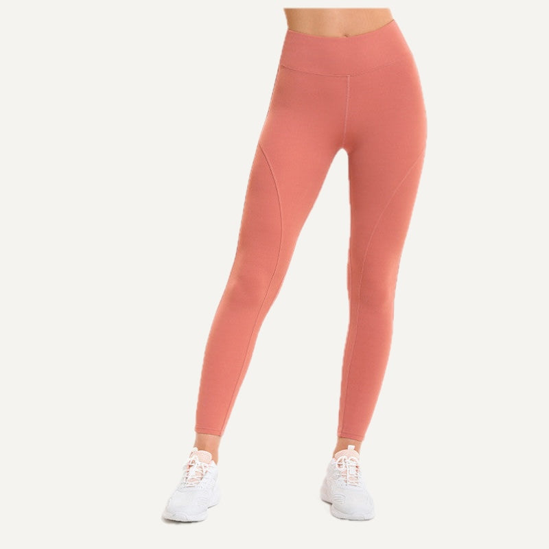 High-Waisted Leggings with Angled Thigh Seams - Coral