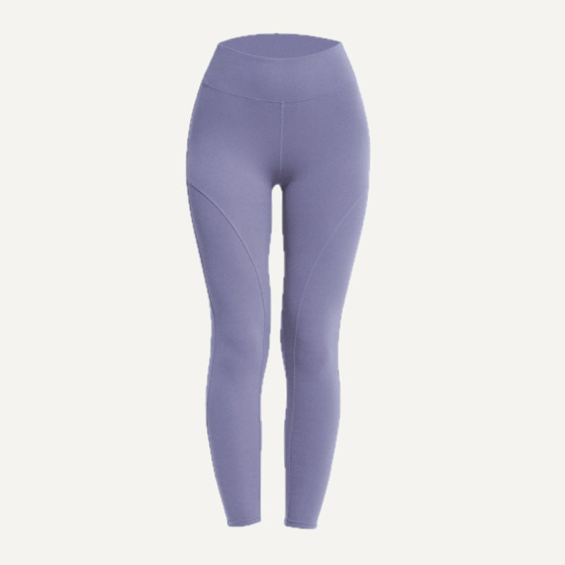 High-Waisted Leggings with Angled Thigh Seams - Muted Purple