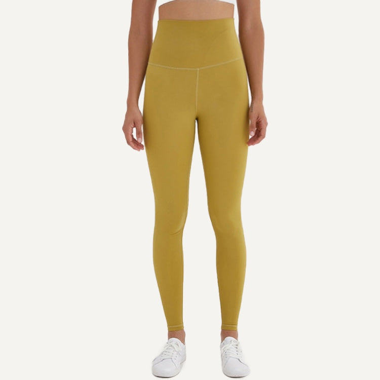 High-Waisted Ankle Leggings with Curved Front Seams - Mustard