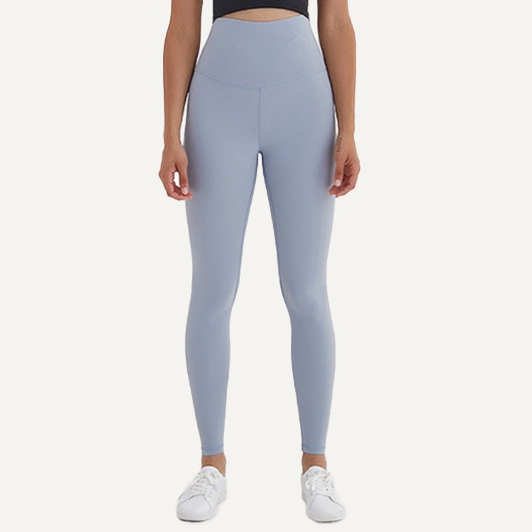 High-Waisted Ankle Leggings with Curved Front Seams - Light Blue