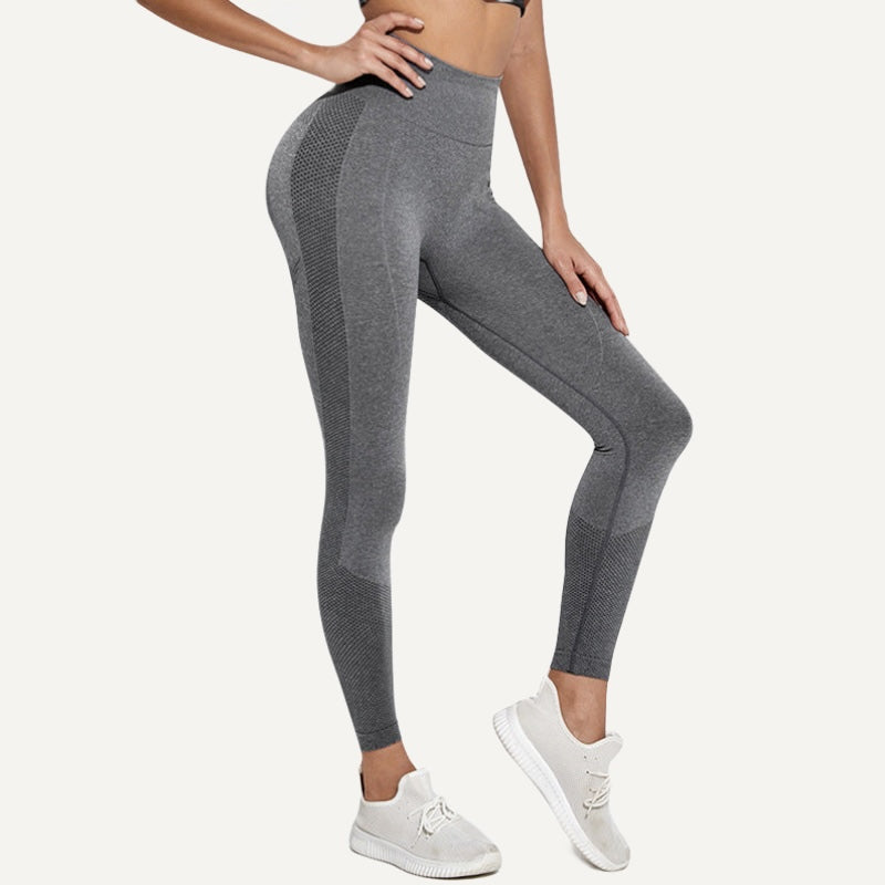 High-Waisted Leggings with Heathered Contour Panels - Dark Gray
